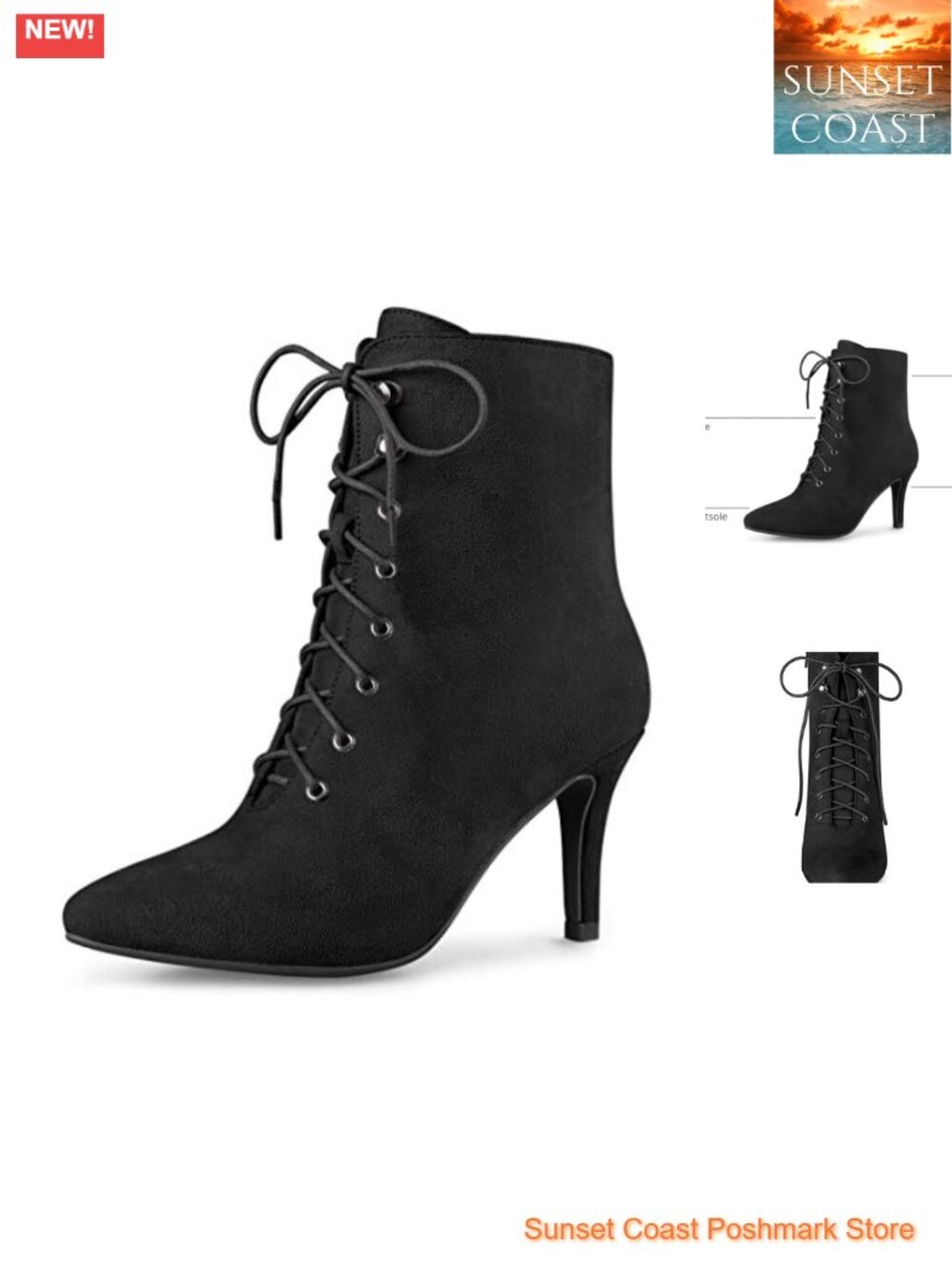 Pointy Toe Zip Lace Up Stiletto Heel Ankle Boots Faux Suede